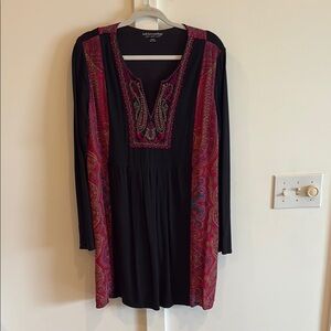 Soft Surroundings Women's Black and Pink Embroidered  Tunic XL